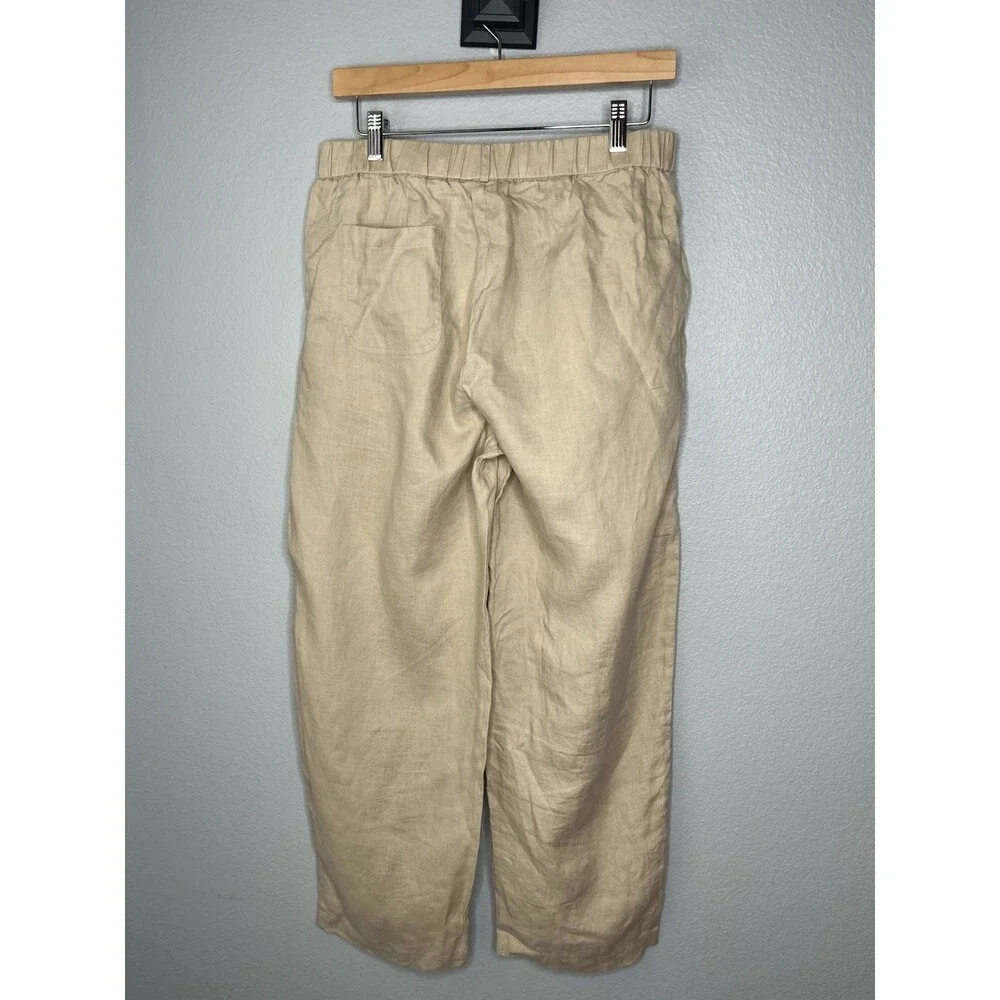 Quince MÉDIUM Women's 100% European Linen Pull On Pants Beige Boho Light Weight - Picture 2 of 4